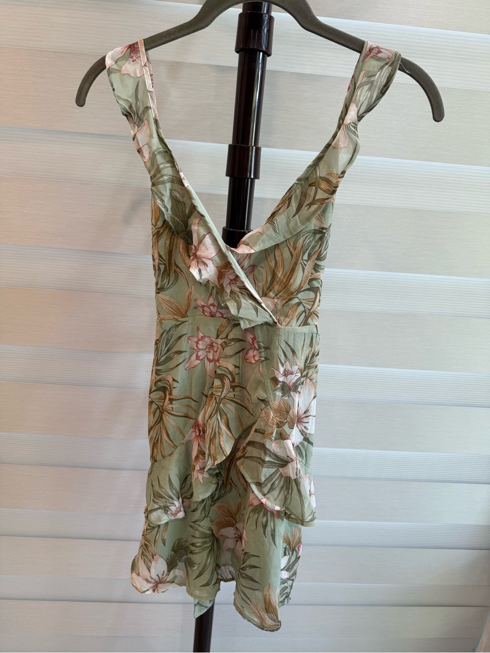 Sage Floral Ruffle Mini Dress - Picture 5 of 7